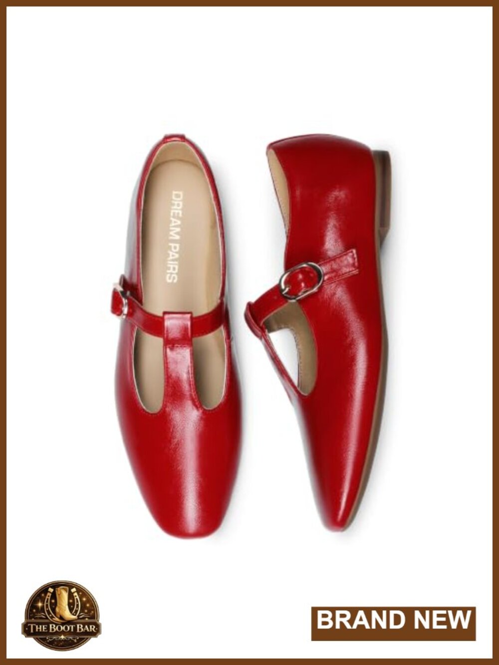 Women's T-Strap Mary Jane Flats Faux Leather Square Toe Casual